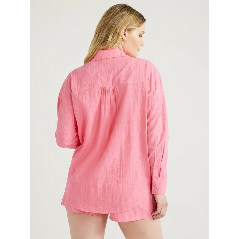 Time and Tru Women's and Women's Plus Cotton Button Front Coverup Shirt, Sizes XS-3X - Walmart.co... | Walmart (US)