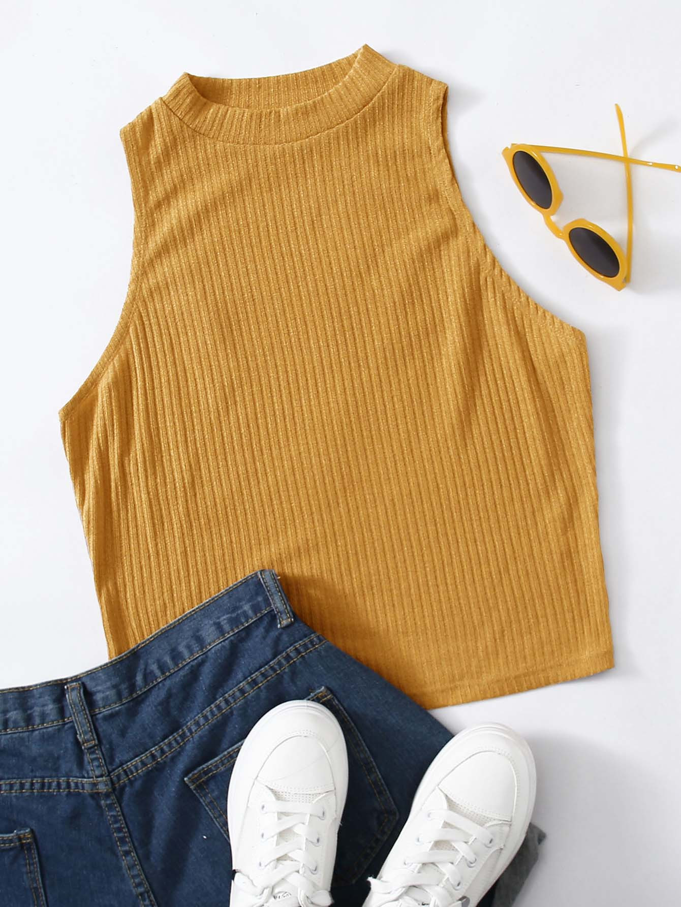 SHEIN Plus Solid Rib-knit Tank Top | SHEIN