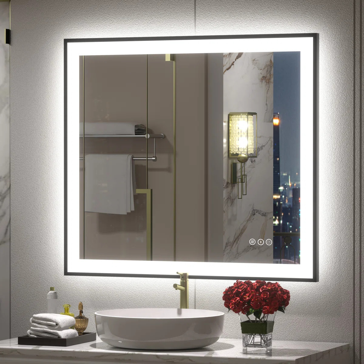 Aevar UL Certified Front & Back LED Anti-Fog Tempered Glass Framed Bathroom/Vanity Mirror with 3-... | Wayfair North America