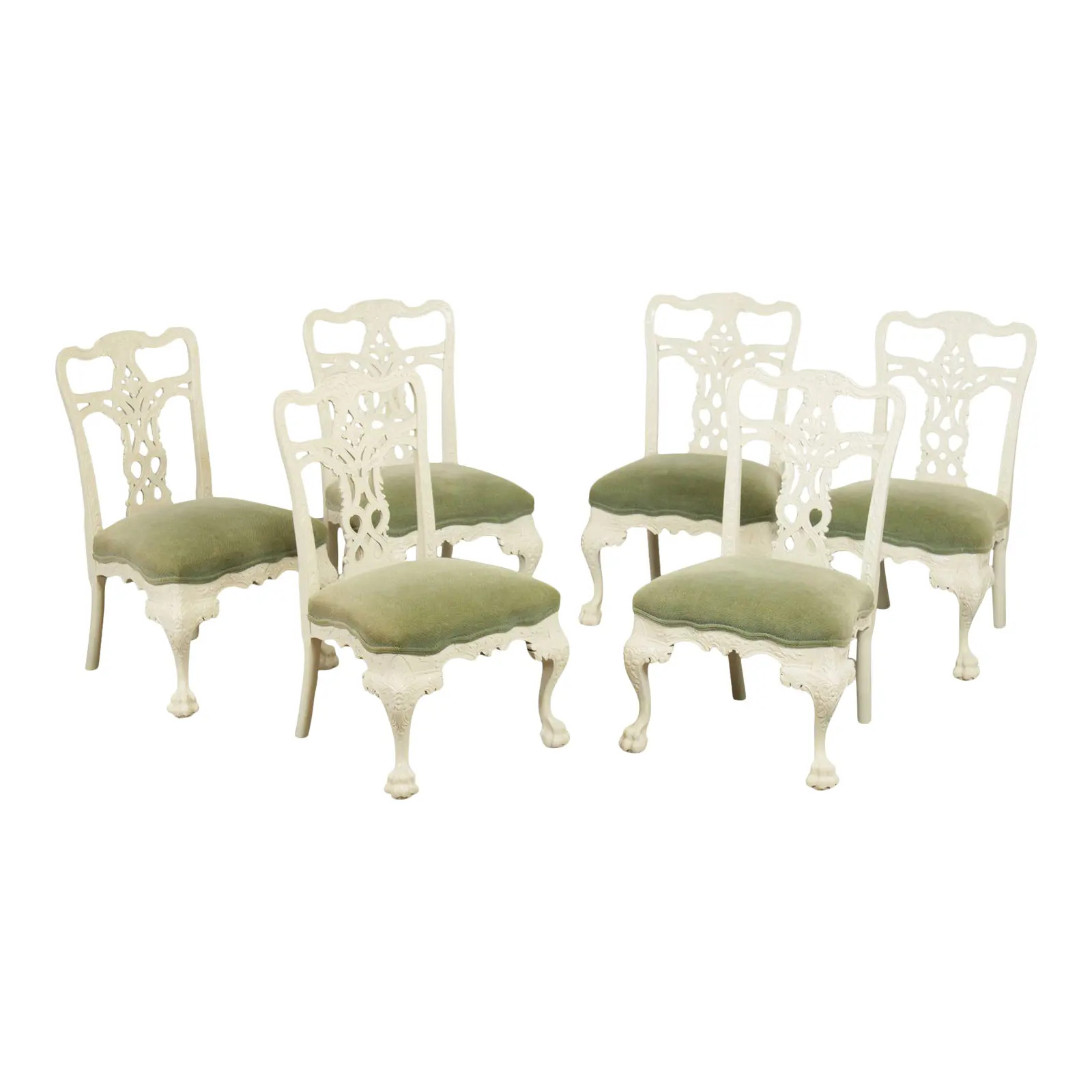 Georgian Style White Lacquered Carved Dining Chairs - Set of 6 | Chairish
