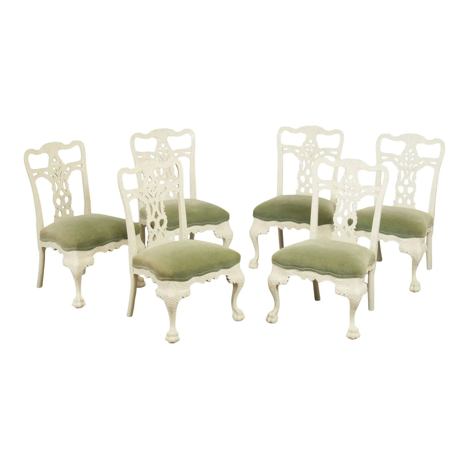 Georgian Style White Lacquered Carved Dining Chairs - Set of 6 | Chairish