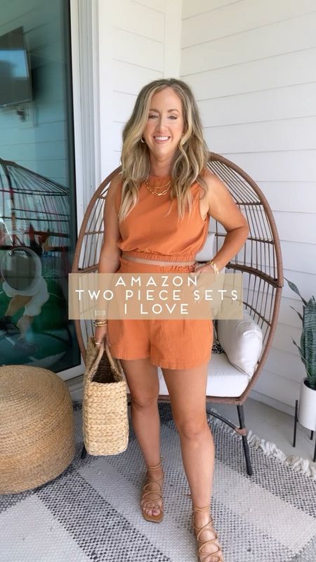Amazon fashion amazon finds vacation fashion vacation outfit two piece set size medium spring outfit spring fashion straw bag 
Sizing (5’2 1/2 135 lbs) 

#LTKunder50
