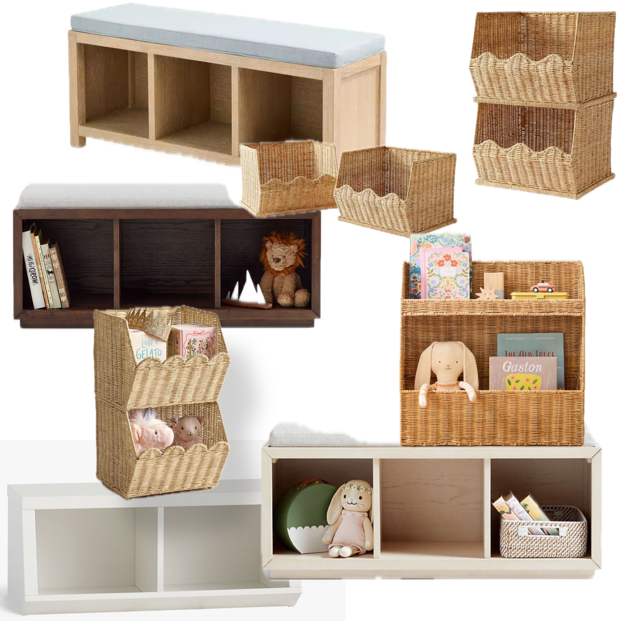 Before we had built-ins constructed, my most requested source was for the “faux” window bench I made in our playroom using 2 kids bookshelves.

If I were looking to recreate the look, or for other kids storage solutions right now, this is what I’d be eyeing. 