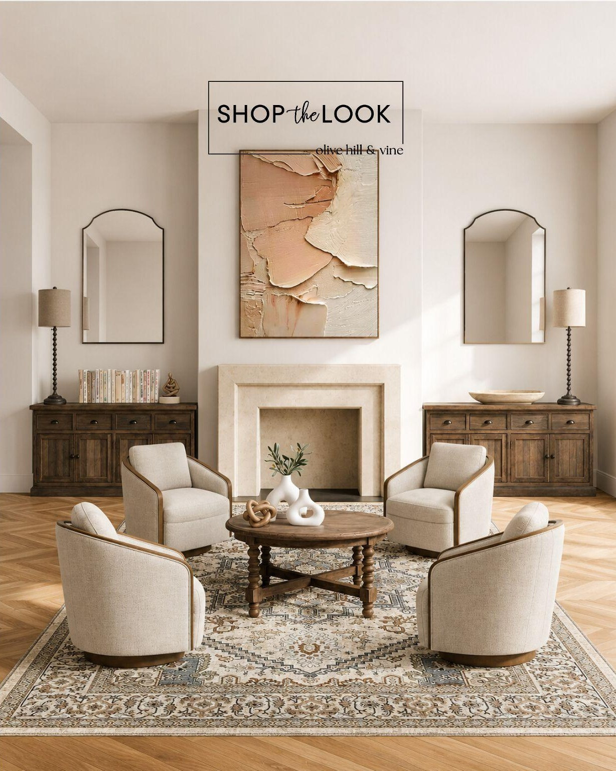 Layered neutrals, warm wood tones, and soft curves give this living room a collected feel that’s equal parts relaxed and refined. We’re loving the mix of textured fabrics, earthy accents, and timeless pieces that make the space feel effortlessly inviting.

#LTKHome