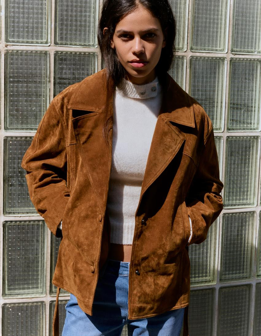 Suede belted jacket | Bershka UK