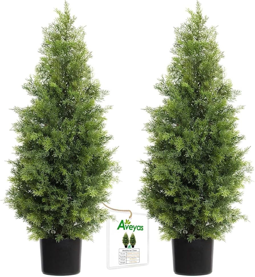 Aveyas 3ft Artificial Cedar Topiary Trees for Outdoor Front Porch Door, 3 Feet Faux Potted Plants... | Amazon (US)