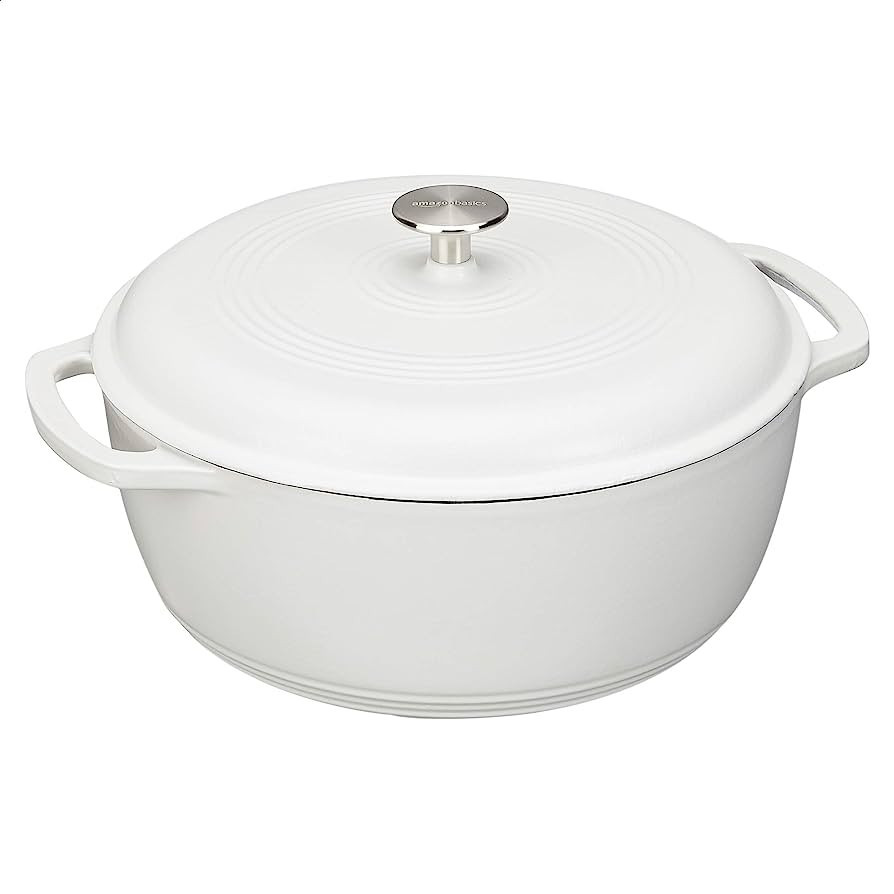 Amazon Basics Enameled Cast Iron Covered Round Dutch Oven, 6-Quart, Matte White | Amazon (US)