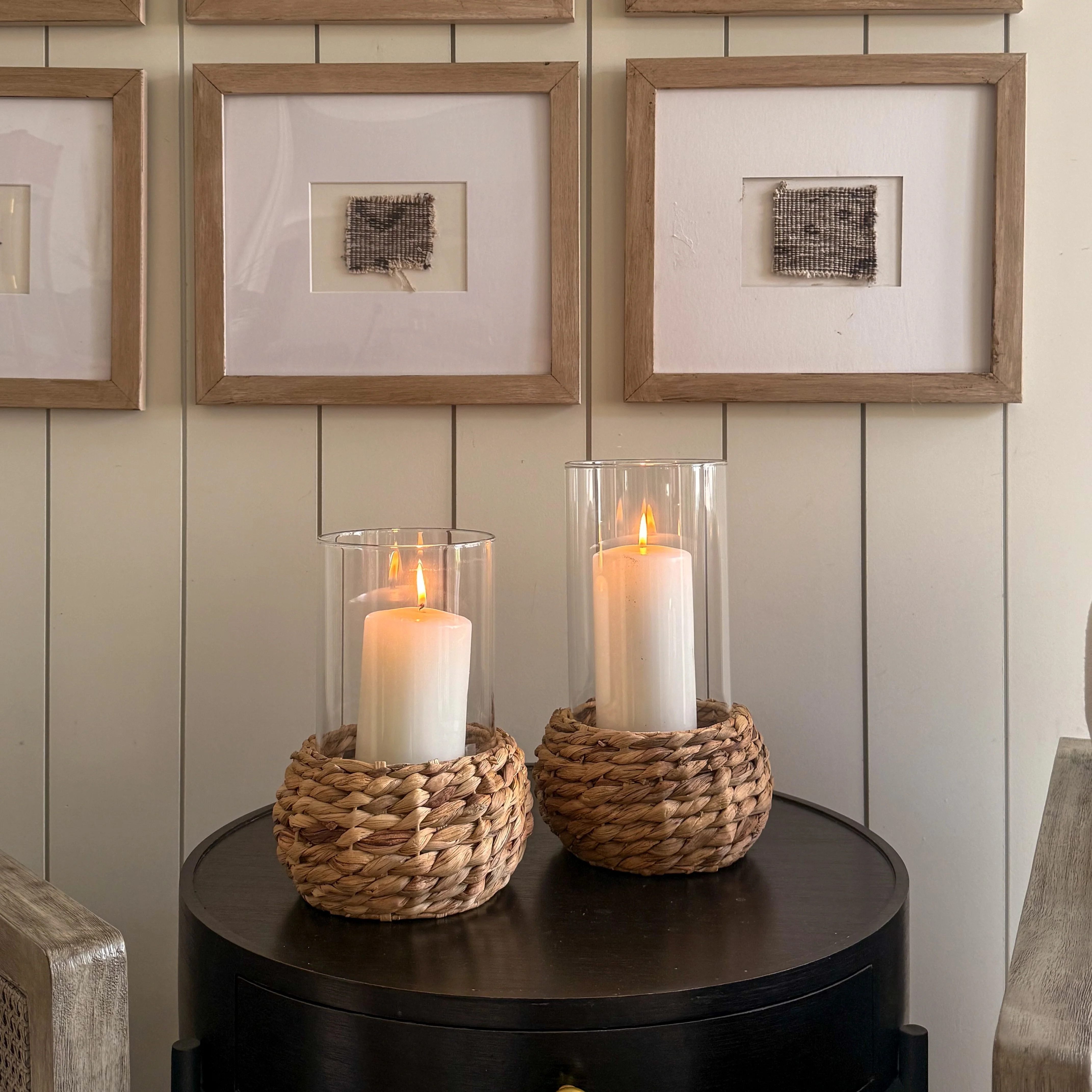 Seagrass Wrapped Glass Hurricane | MJHome