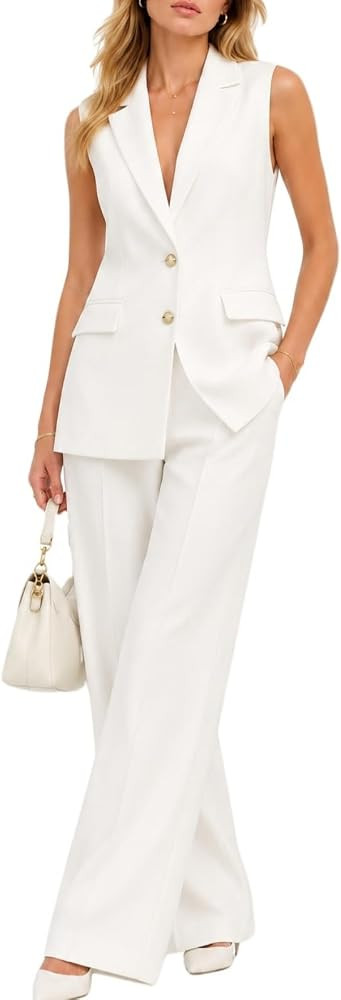 Women's Suit Set with Blazer Vest and Wide Leg Pants Casual Formal Outfit | Amazon (US)