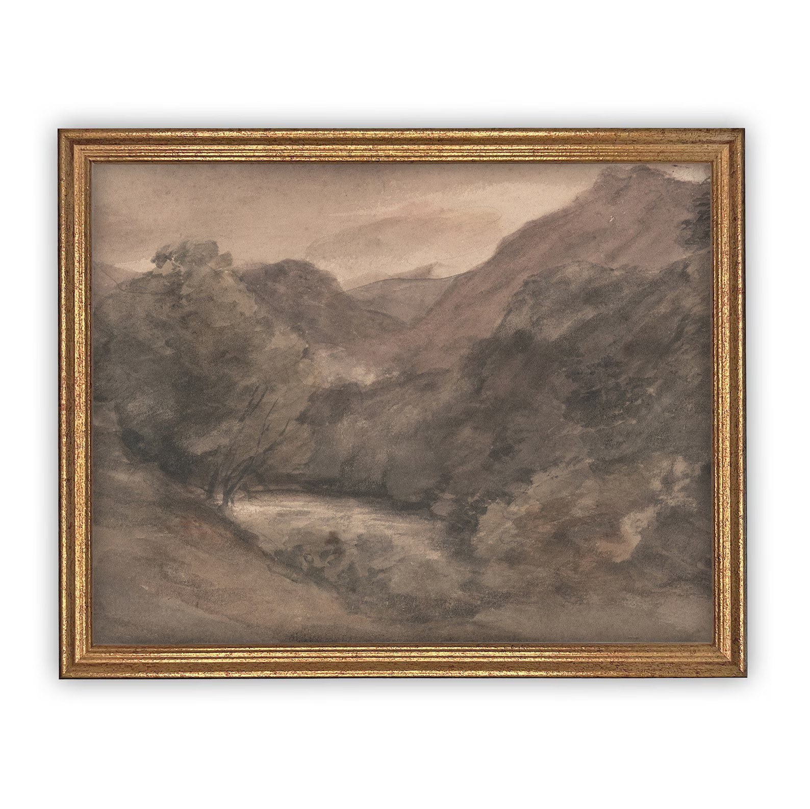 Vintage Framed Canvas Art // Framed Vintage Print // Vintage Painting // Muted Watercolor Landsca... | Etsy (US)