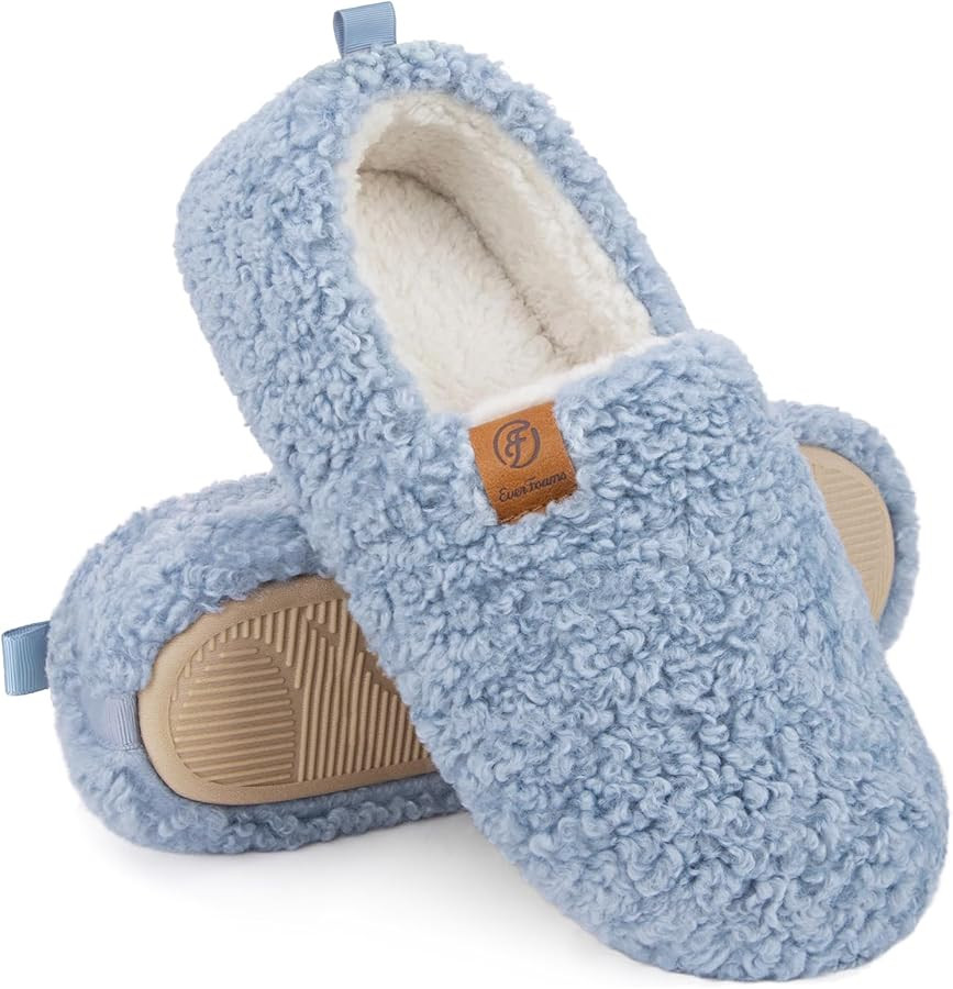 EverFoams Women’s Soft Curly Full Slippers Memory Foam Lightweight House Shoes Cozy Loafer with... | Amazon (US)