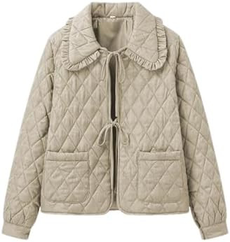 Women's Quilted Lightweight Jackets Long Sleeve Winter Cropped Cotton Padded Coat Jacket Bow Tie ... | Amazon (US)