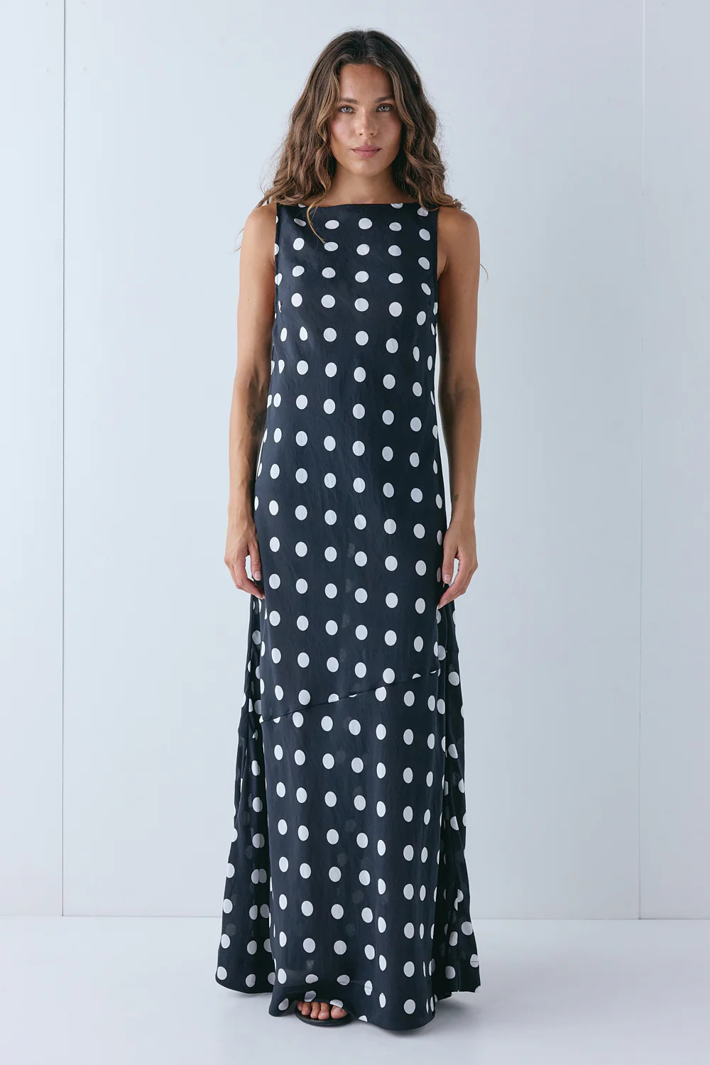 Imogen Maxi Dress Black Polka Dot | VRG Grl
