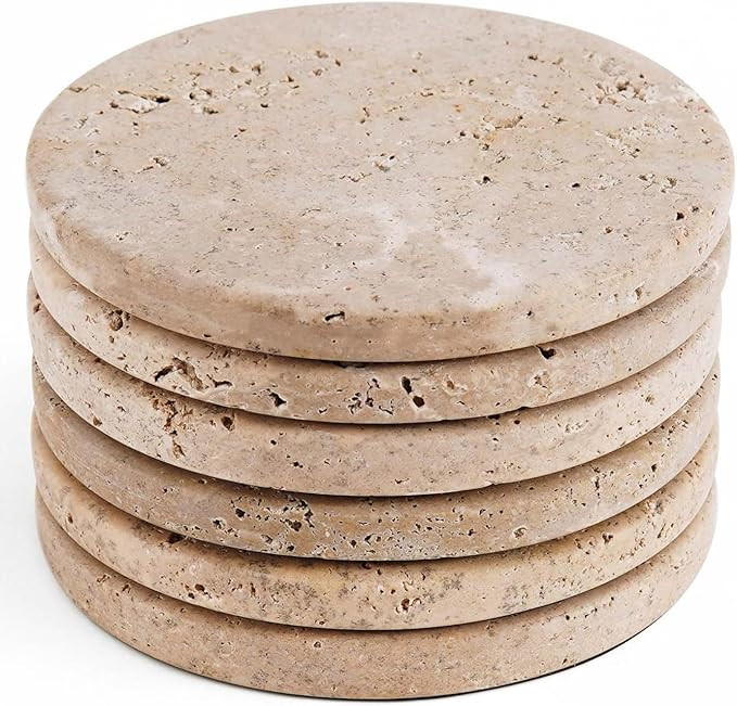 Travertine Coasters Set of 6 for Drinks 3.75 Inch Handmade Round Marble Stone Drink Coaster for C... | Amazon (US)