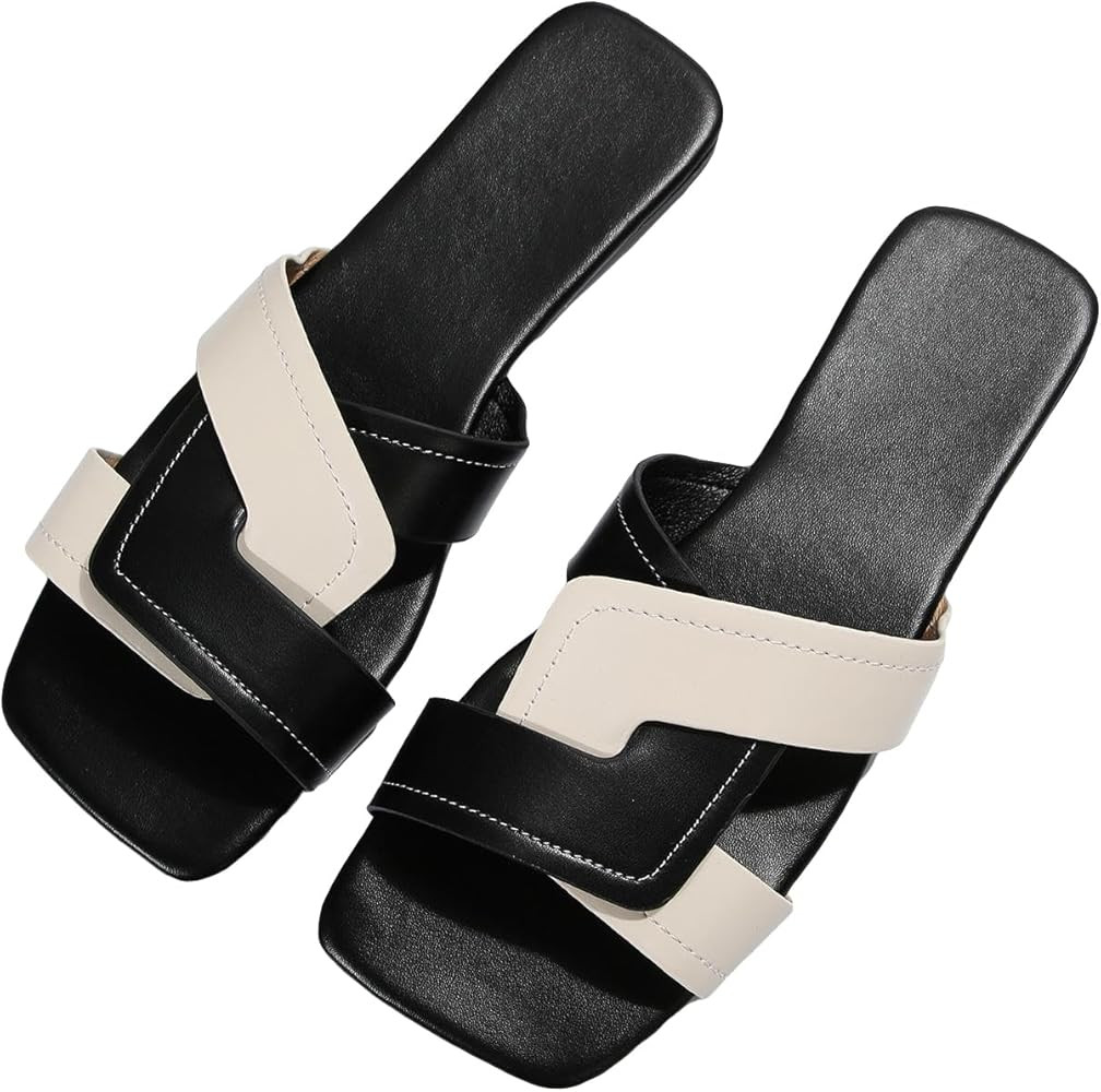 GORGLITTER Women's Flat Sandals for Women H Sandals Color Block Slides Sandals Twist Open Toe Sum... | Amazon (US)