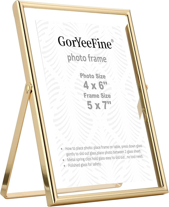 Gold 5x7" Floating Picture Frames Adjustable for (3.5x5" & 4x6") Photos Elegant Tabletop/Shelf Di... | Amazon (US)