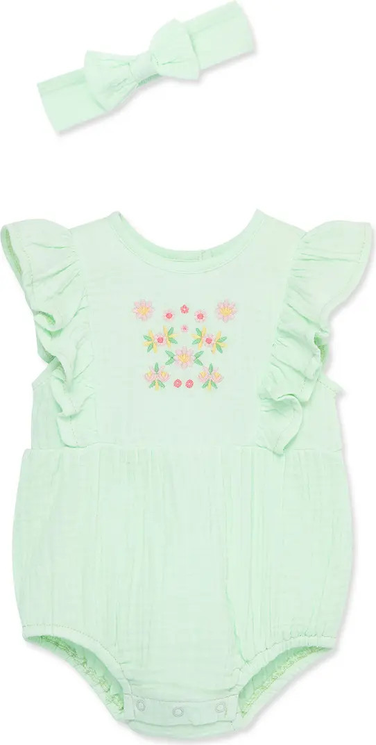 Embroidered Floral Bubble Romper & Headband Set | Nordstrom Rack