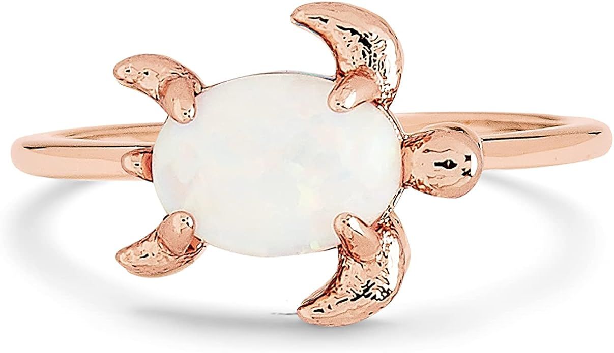 Pura Vida Rose Gold or Silver-Plated Opal Sea Turtle Ring w/White or Blue Stone - Brass Base, Sty... | Amazon (US)