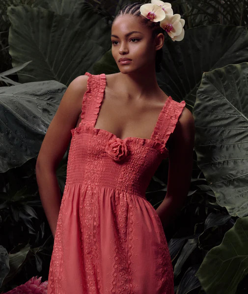 The Rosetta Nap Dress - Coral Voile Broderie | Hill House Home US