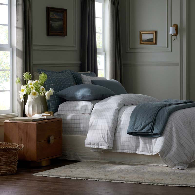 Yarn-Dyed Plaid Garment Washed Cotton Percale Duvet Cover Set - Ivory Multi, Full/Queen | The Company Store | The Company Store