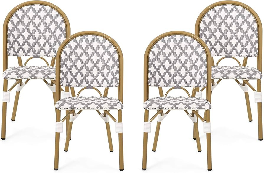 Christopher Knight Home Darcy Outdoor French Bistro Chair (Set of 4), Gray + White + Bamboo Print... | Amazon (US)