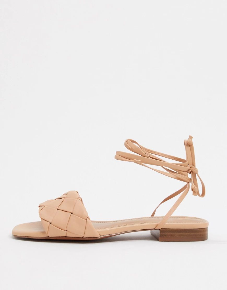 Who What Wear Marlena woven tie up flat sandals in blush leather-Beige | ASOS (Global)