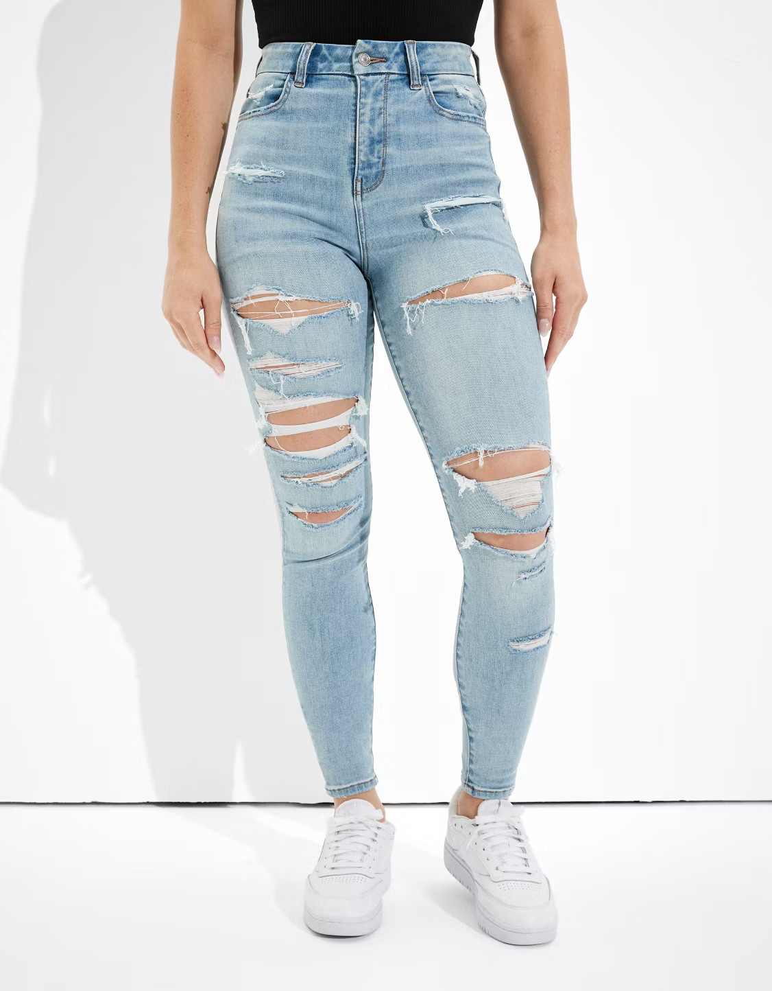 AE Ne(x)t Level Ripped Curvy Super High-Waisted Jegging | American Eagle Outfitters (US & CA)