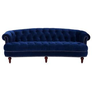 La Rosa Navy Blue Velvet Victorian Chesterfield Tufted Sofa | The Home Depot
