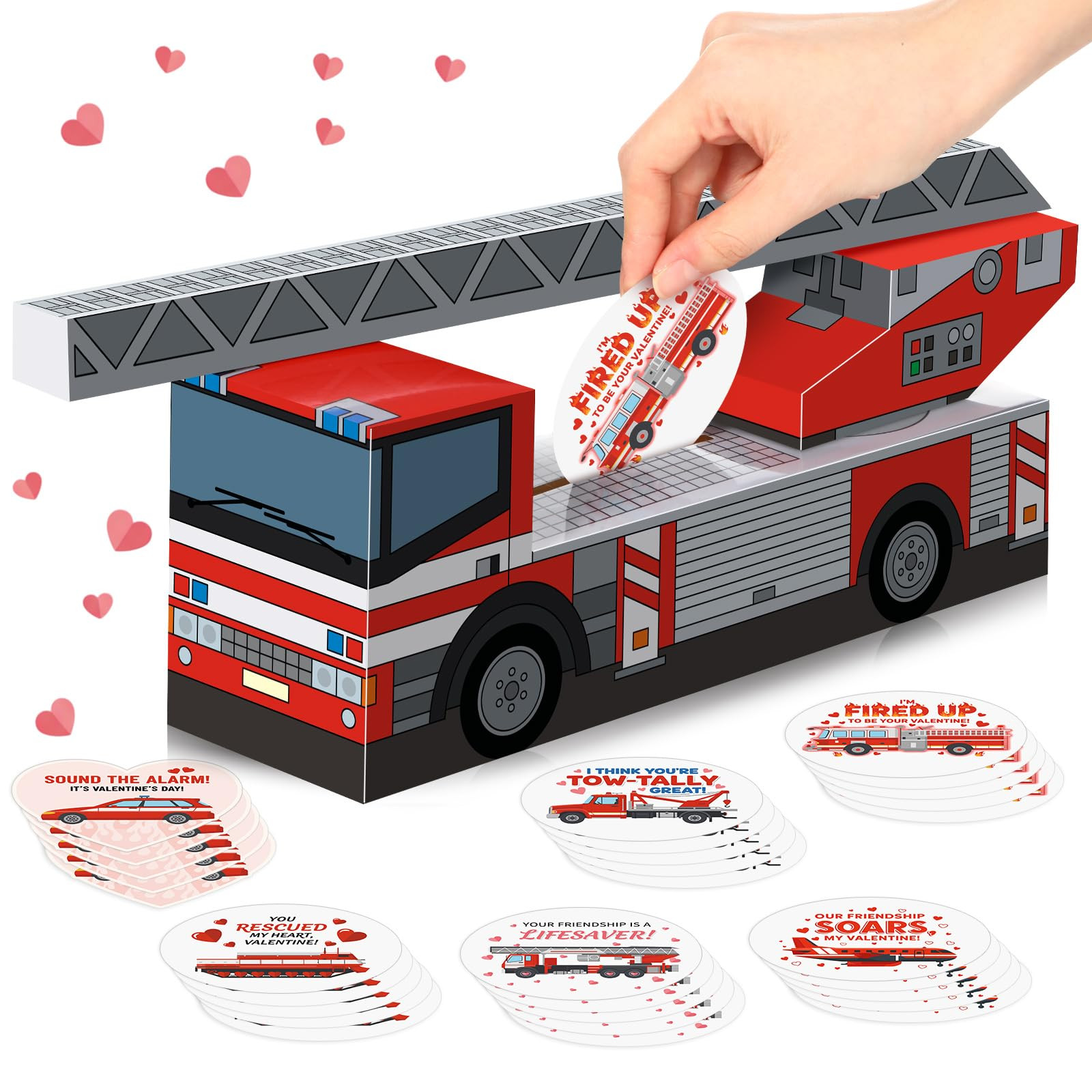 Skylety Valentines Day Box Mailbox with 30 Fire Rescue Vehicle Cards Valentines Crafts for Valent... | Amazon (US)