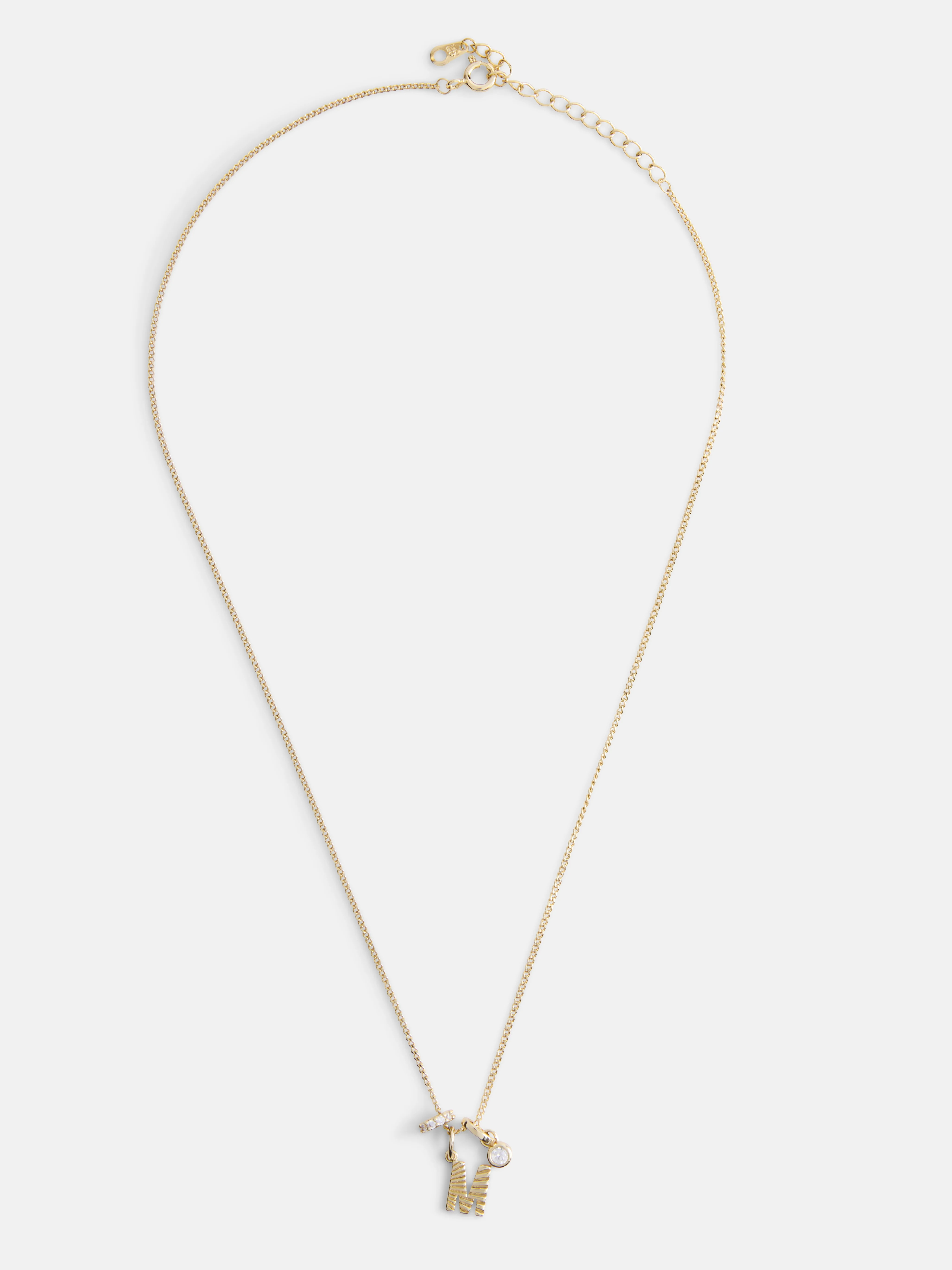 Free Assembly Women's Demi Fine 14K Gold Plated Cubic Zirconia "M" Initial Necklace, 16" + 2" Ext... | Walmart (US)