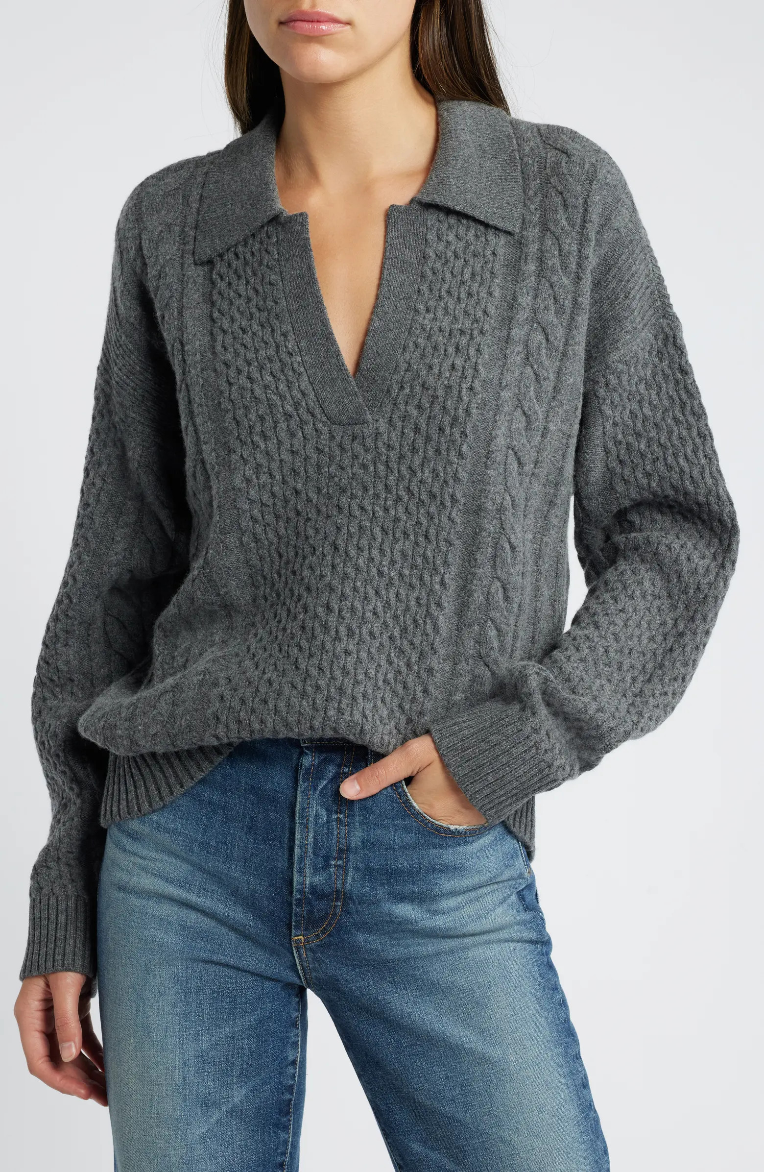 Merino Wool & Cotton Cable Sweater | Nordstrom