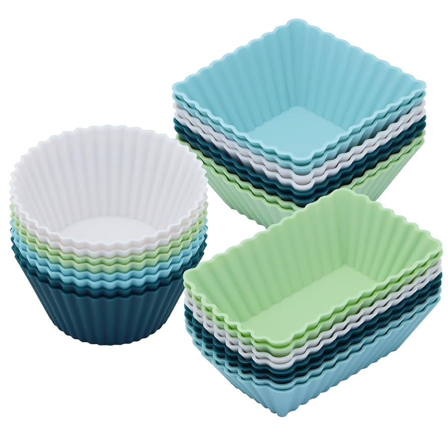 24Pack Silicone Muffin Cups, Reusable Cupcake Liners Molds for Baking, 3 Shapes Lunch Box Bento D... | Amazon (US)
