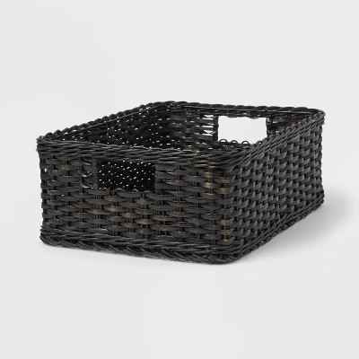 Woven Rattan Folio Bin Black Washed - Brightroom™: Rectangle Decorative Basket, 17''x12''x6'' A... | Target