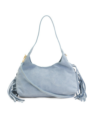 Made In Italy Suede Mini Hobo Bag With Fringe Trim | TJ Maxx