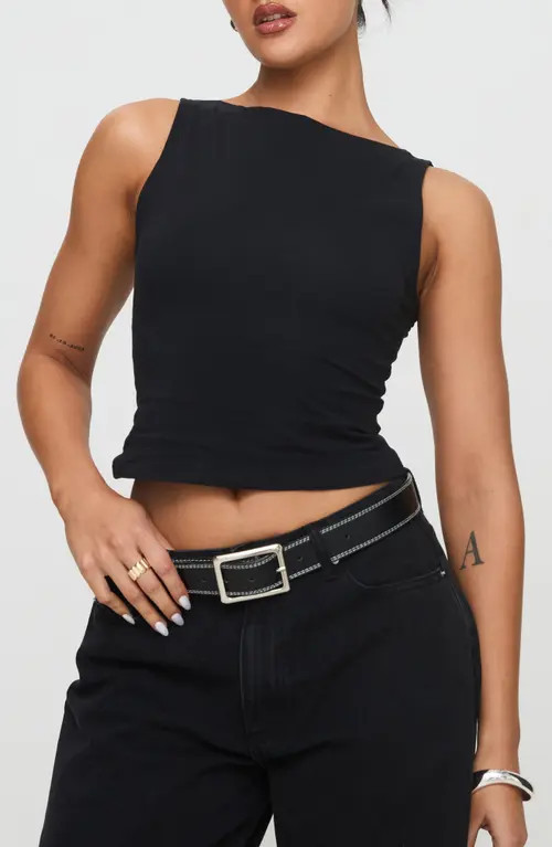 Princess Polly Bleeker Boat Neck Crop Tank in Black at Nordstrom, Size 0 | Nordstrom