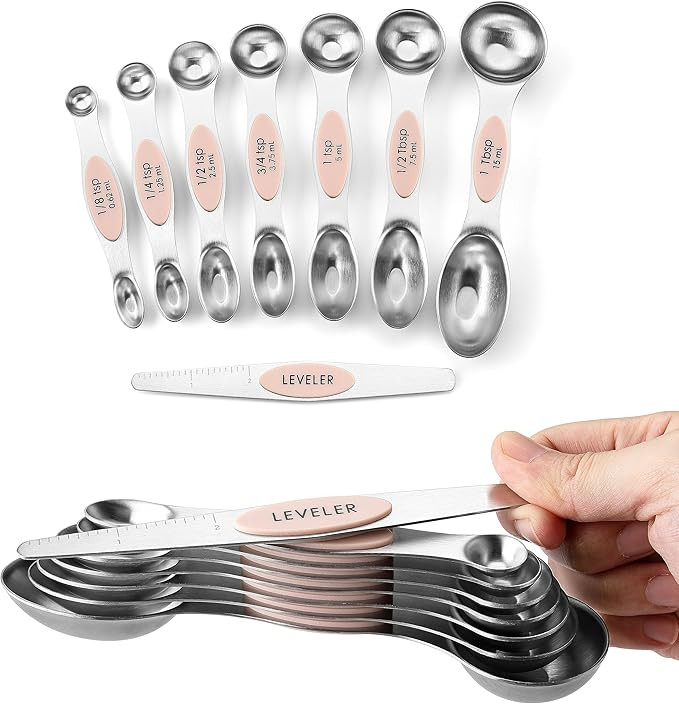 Spring Chef Magnetic Measuring Spoons Set, Dual Sided, Stainless Steel, Fits in Spice Jars, Toast... | Amazon (US)