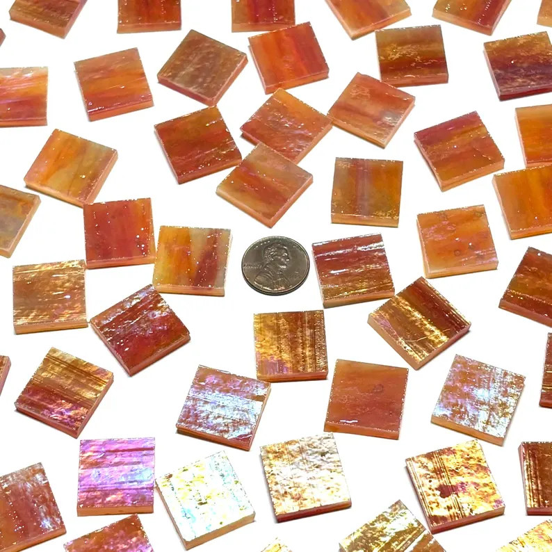 3/4" Iridescent Orange Stained Glass Mosaic Tiles - Etsy | Etsy (US)