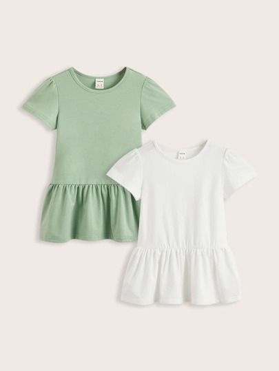 SHEIN BASICS Toddler Girls 2pcs Ruffle Hem Tee | SHEIN