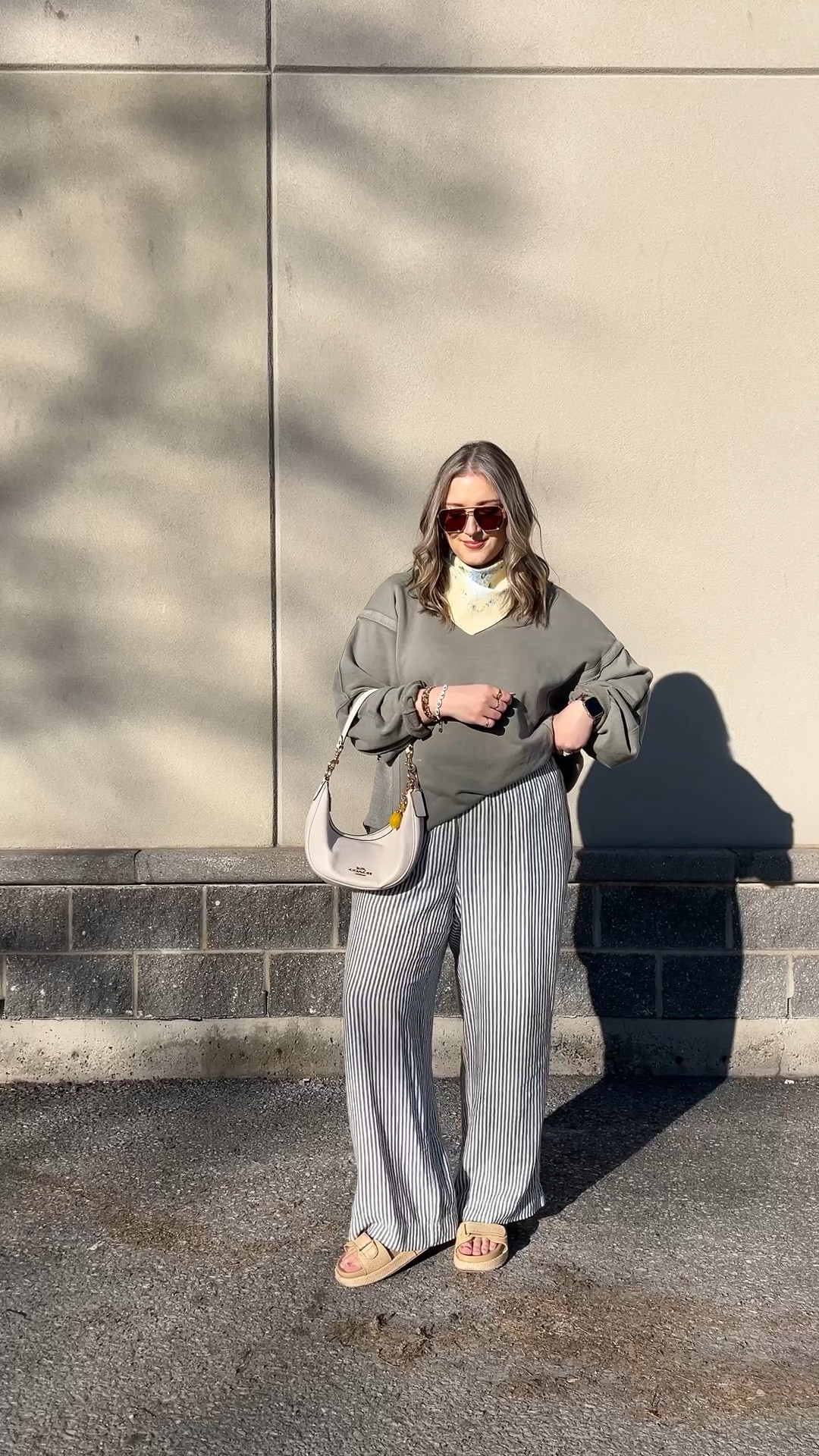 Easy spring outfit! Wearing M in the sage green sweatshirt, it runs big. Linked this year’s version of my striped linen wide leg pants, I wear L tall. Love the butter yellow bandana for a fun pop of color & print! Canadian Old Navy links are under “similar products”


#LTKstyletip #LTKmidsize #LTKsale