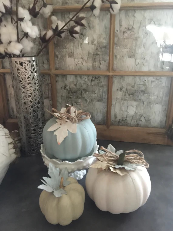 Set of 3 Farm house Thanksgiving pumpkins. Chalk painted pumpkins, Fall home decor, Thanksgiving ... | Etsy (US)