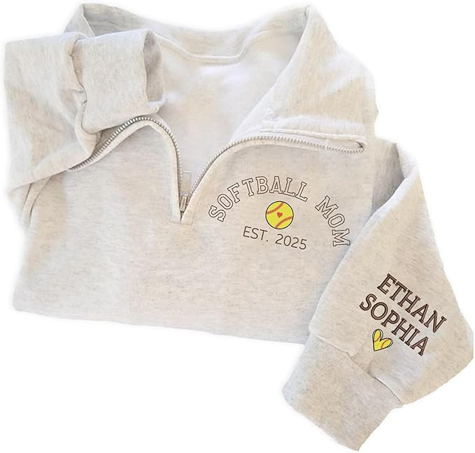 IZI POD-Custom Embroidered Quarter Zip Crewneck Sweatshirt-Personalized Gifts Mom Mama Grandma Mo... | Amazon (US)