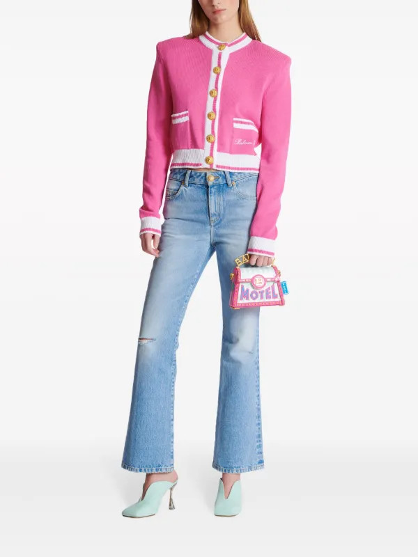 Balmain embroidered-logo Knit Cardigan | Pink | FARFETCH | Farfetch Global