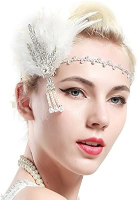 BABEYOND Art Deco 1920's Bridal Headpiece Roaring 20s Flapper Feather Headband with Leaf Medallio... | Amazon (US)