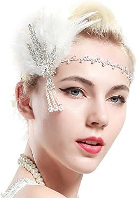BABEYOND Art Deco 1920's Bridal Headpiece Roaring 20s Flapper Feather Headband with Leaf Medallio... | Amazon (US)