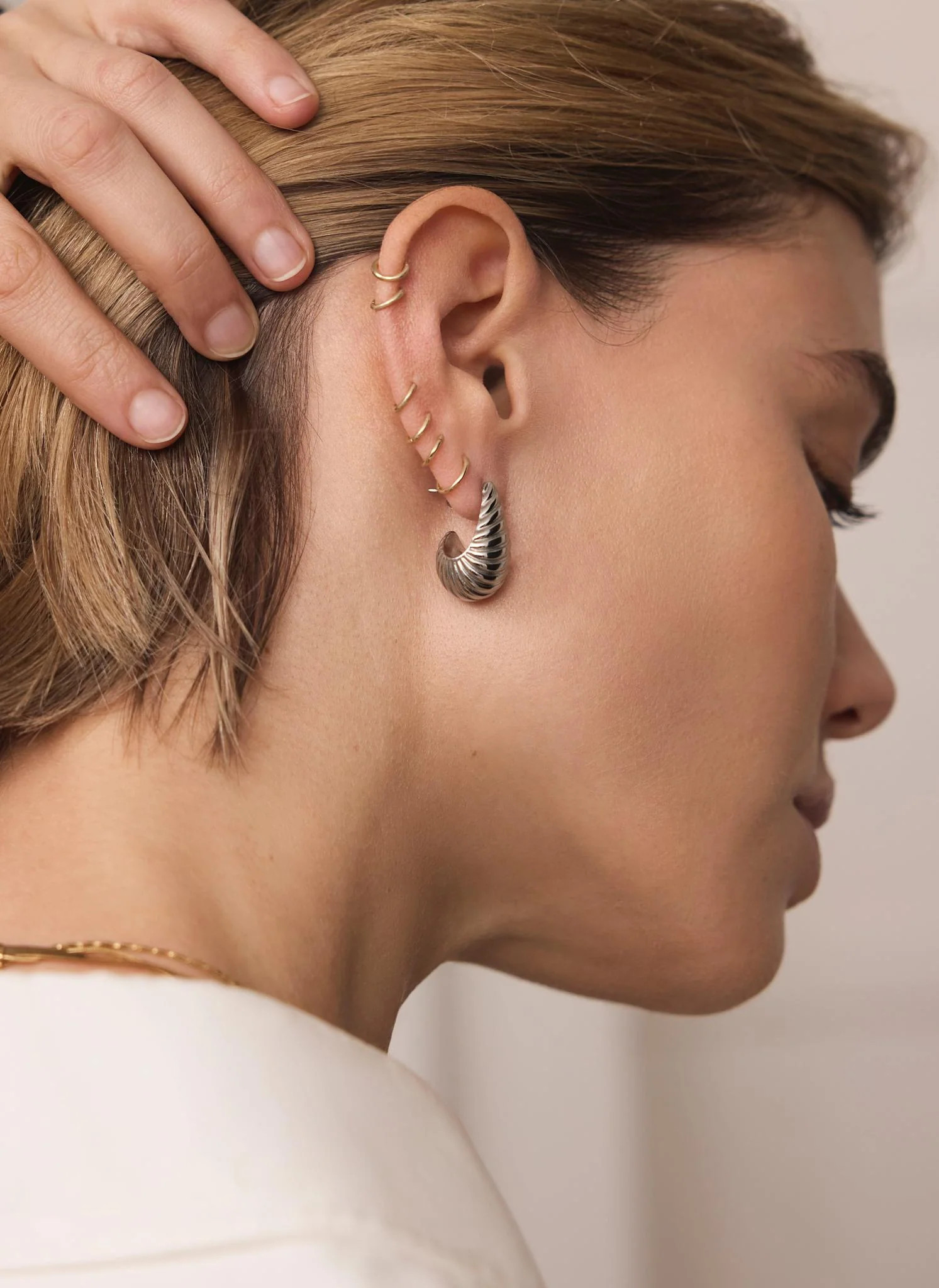 Silver Stainless Steel Ribbed Curve Earrings | Mint Velvet