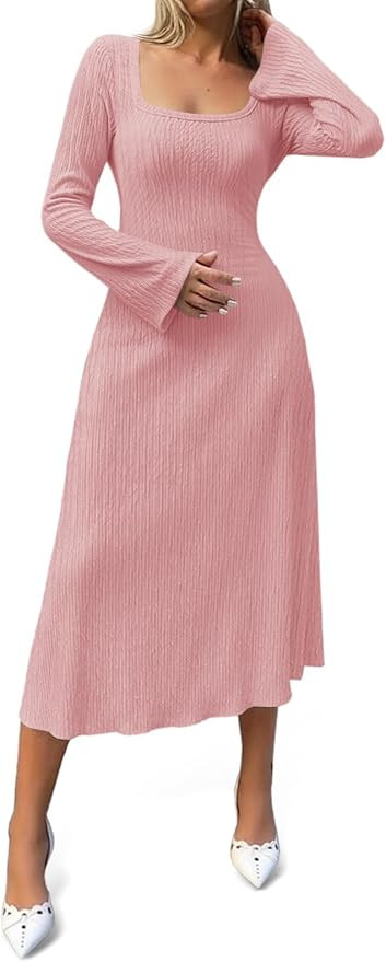 Cicy Bell Womens Sweater Dress Square Neck Maxi Dress Long Sleeve Tie Waist Fall Winter Wedding G... | Amazon (US)