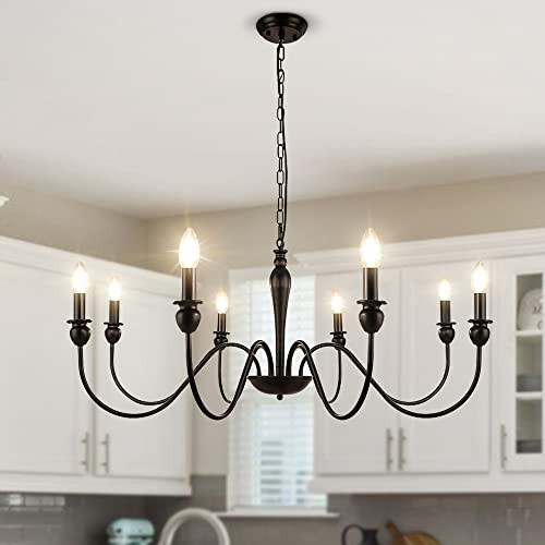 LynPon Farmhouse Chandelier for Dining Room, 8 Lights Industrial Black Chandeliers, Diam 36.6 Inch Iron Candelabra Light Fixture Rustic Hanging Ceiling Light for Kitchen Foyer Living Room Entryway - Amazon.com | Amazon (US)
