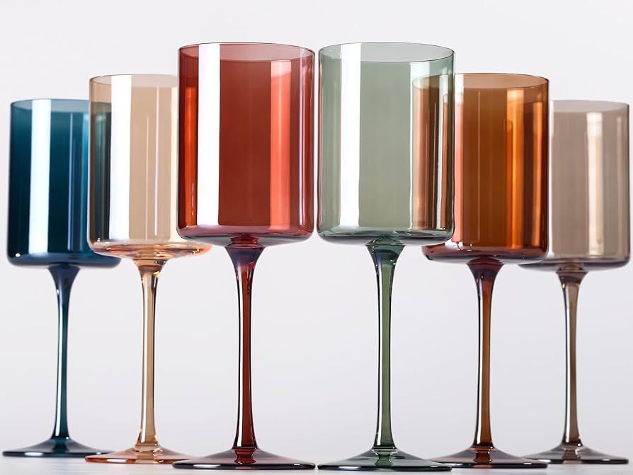 TrophyToast Colored wine glasses set of 6 Stylish Personalized,Square wine glasses quality crysta... | Amazon (US)