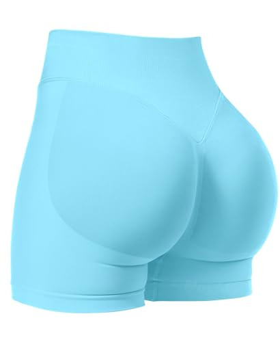 VOYJOY Women Workout Impact Shorts 2.5"/ 3.6"/ 4.5"/ 6" Scrunch Butt Lifting Gym Seamless Booty Biker Shorts Light Blue | Amazon (US)