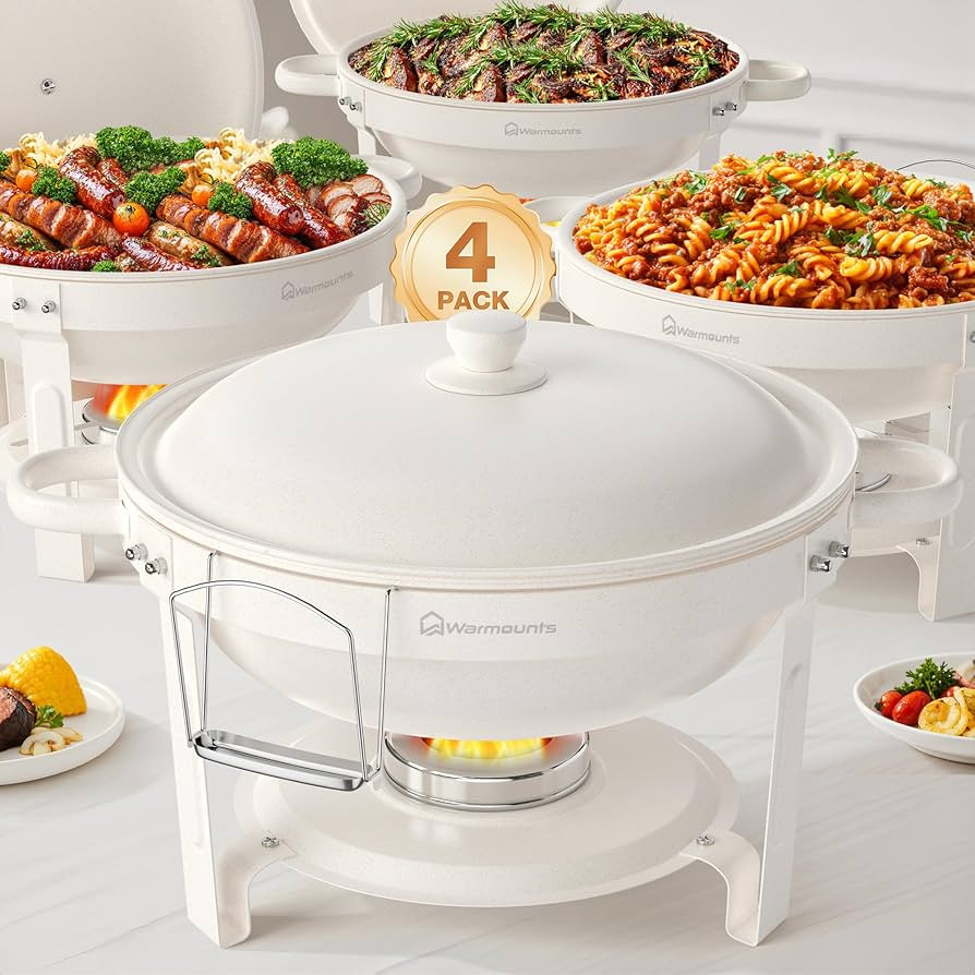 WARMOUNTS White Chafing Dishes for Buffet (5QT, 4Pack), Maifanite-Coated Round Chafers and Buffet... | Amazon (US)